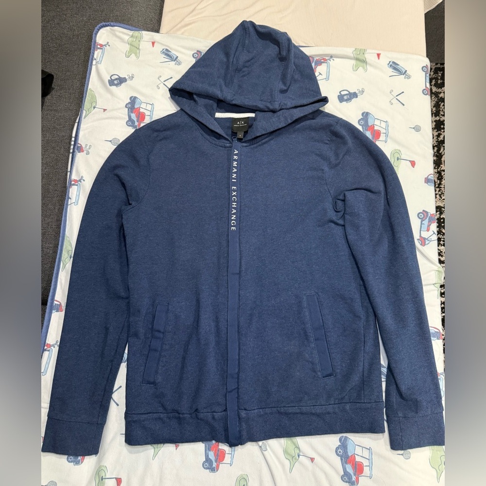 Armani Exchange Men's Dark Blue Hooded Zip-Up Sweater - Picture 2 of 10